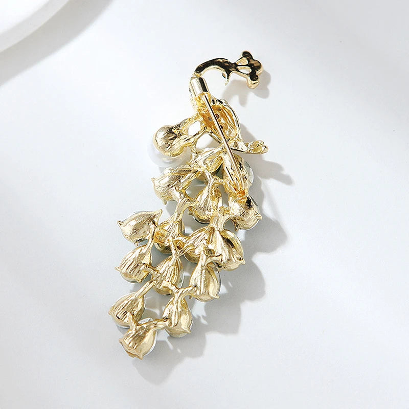 Fashion Crystal Pearl Peacock Brooches For Women Clothing Coat Party Accessories Gifts