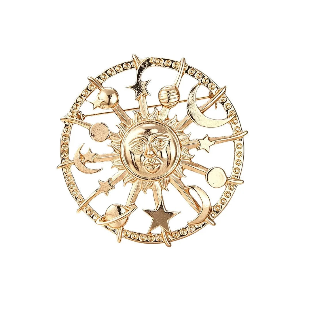 Vintage Sun Moon Star Brooches Alloy Crystal Pins Badge for Women Clothing Accessories