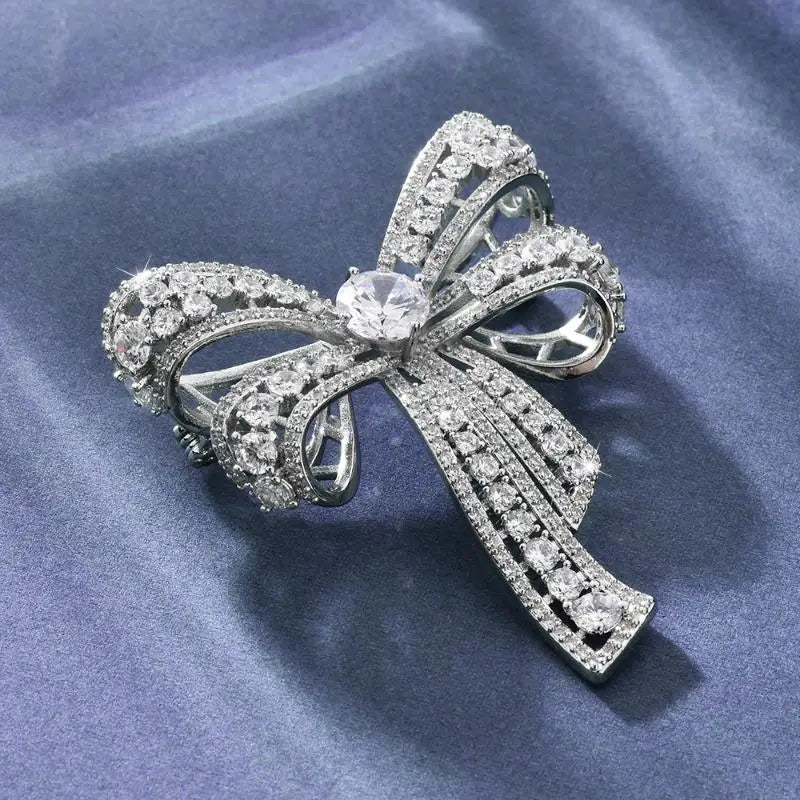 Fashion Luxurious Rhinestone Bow-knot Brooches For Women Clothing Coat Accessries Gifts