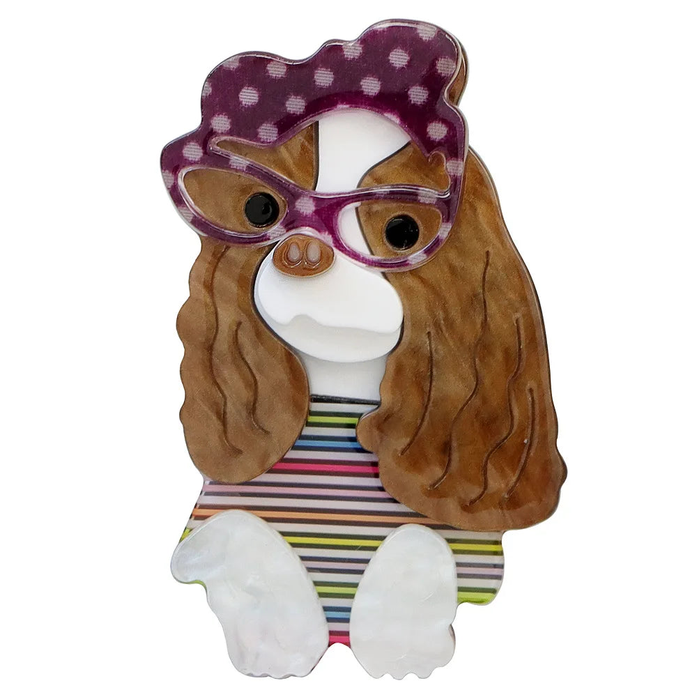 fashion cute wearing glasses acrylic dog brooch women clothing accessories