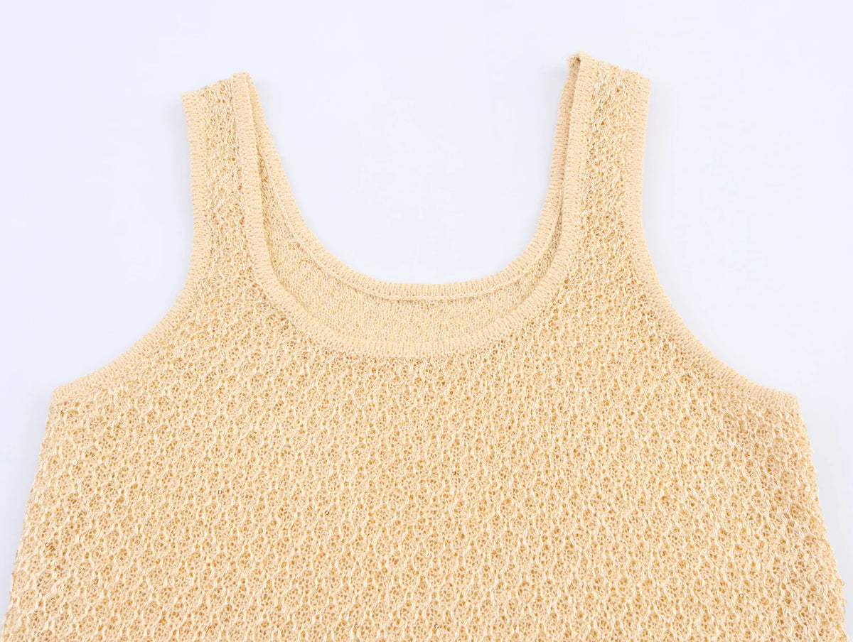 Women's Clothing 2025 New Style European And American Fashion Simple Pearl Decoration Knitted Top Knitted Vest