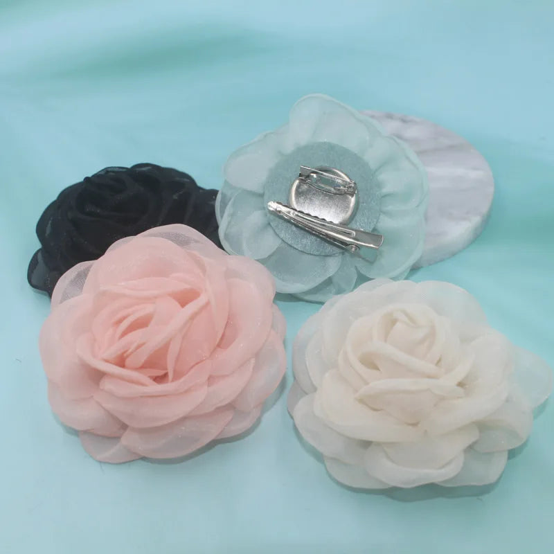 Fashion Fabric Camellia Flower Brooches For Women Clothing Jewelry Party Accessories