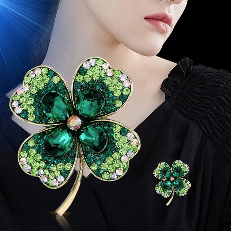 Hot Sale Fashion Rhinestone Clover Brooches Women Clothing Coat Jewelry Party Accessories