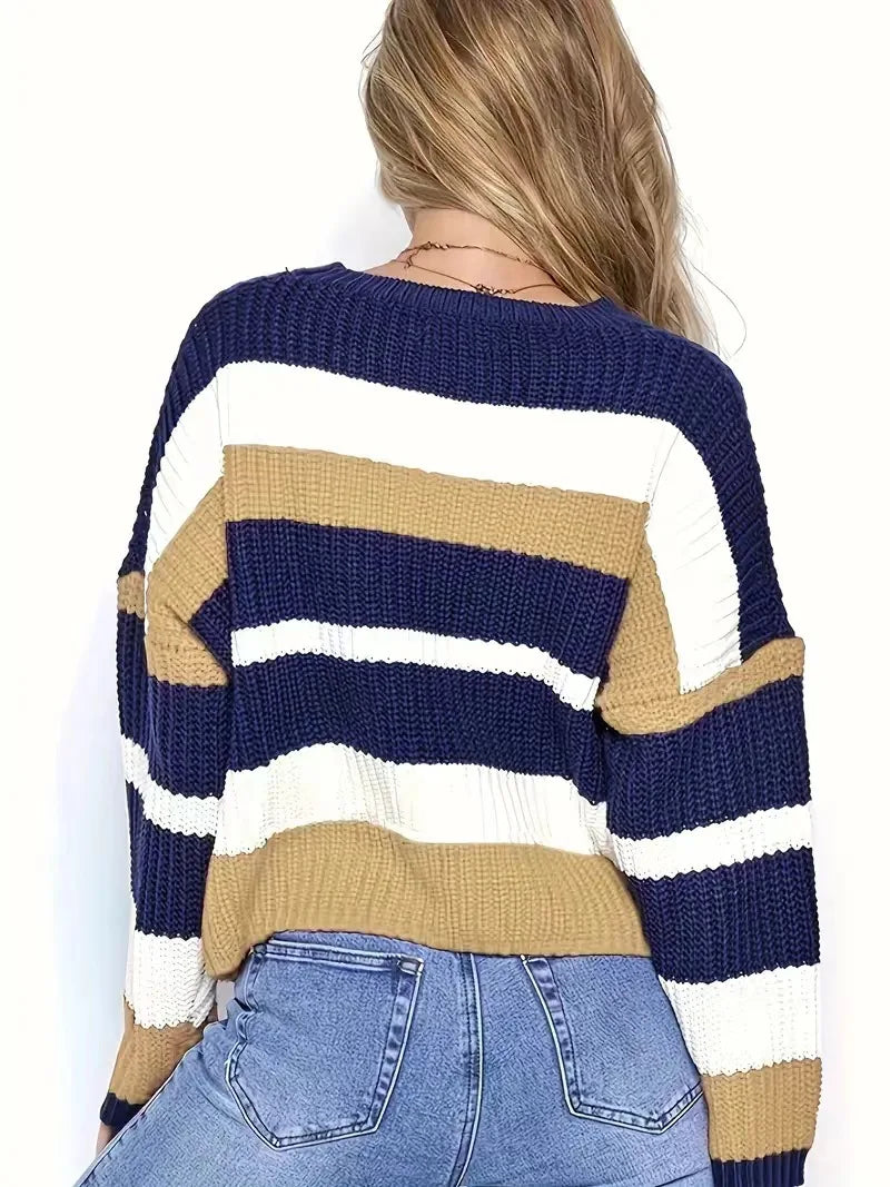 New Women's Clothing Is Simple Loose Multi-color Stripes and Knitted Sweaters Comfortable Casual