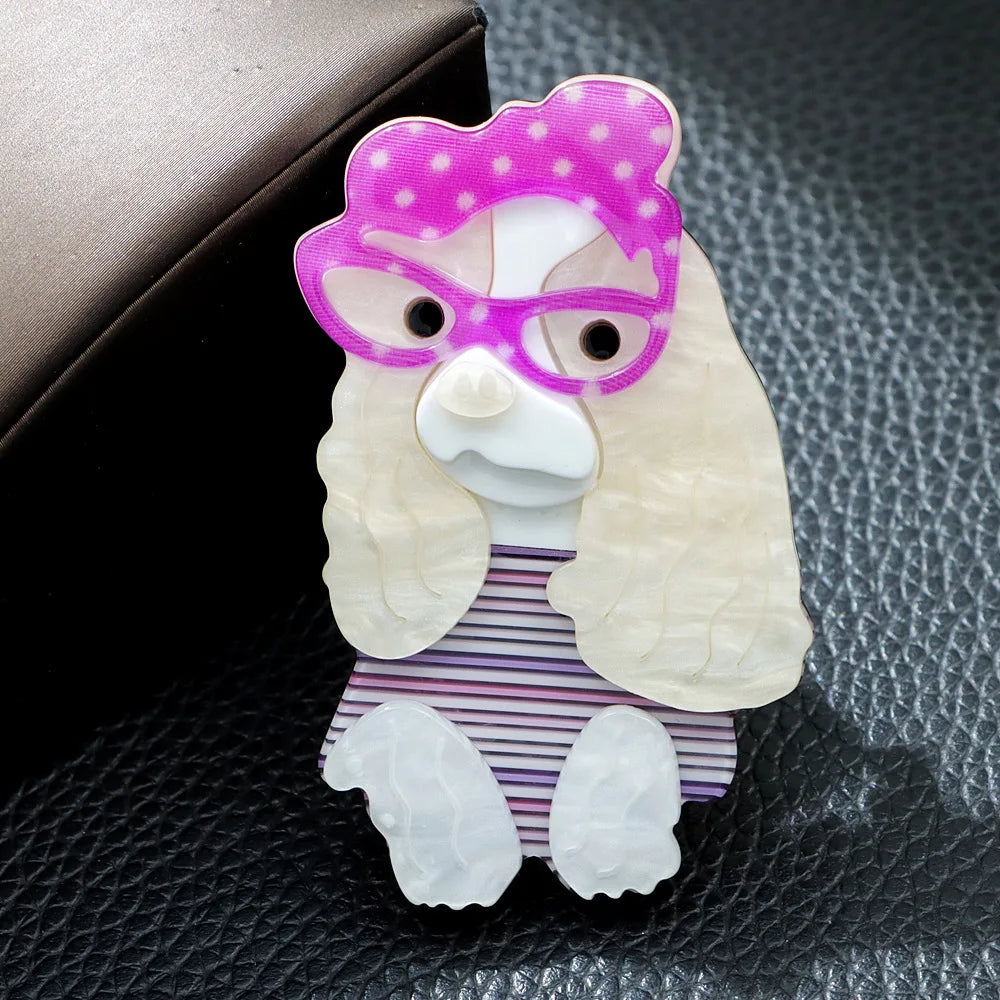 fashion cute wearing glasses acrylic dog brooch women clothing accessories