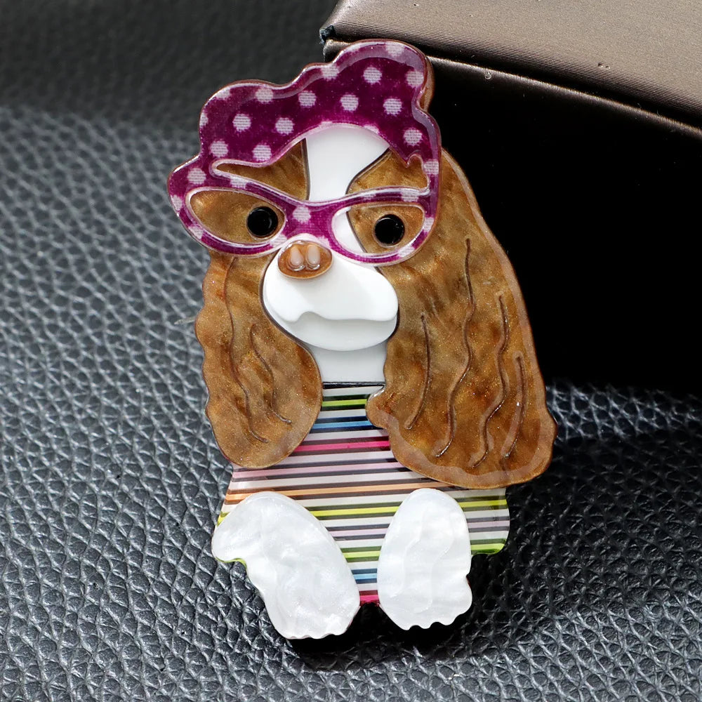 fashion cute wearing glasses acrylic dog brooch women clothing accessories