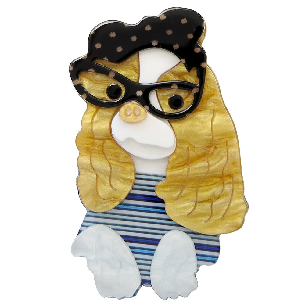 fashion cute wearing glasses acrylic dog brooch women clothing accessories