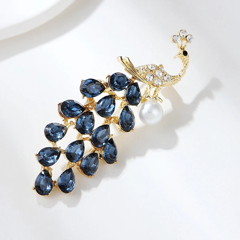 Fashion Crystal Pearl Peacock Brooches For Women Clothing Coat Party Accessories Gifts