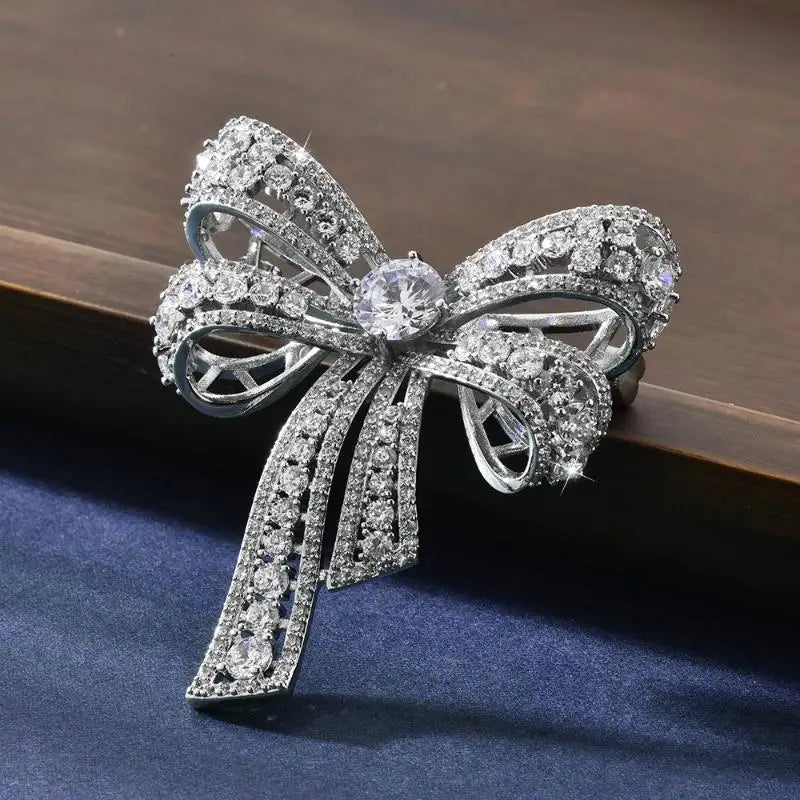 Fashion Luxurious Rhinestone Bow-knot Brooches For Women Clothing Coat Accessries Gifts