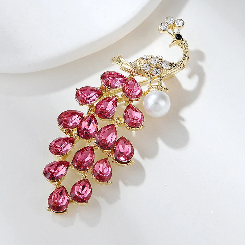 Fashion Crystal Pearl Peacock Brooches For Women Clothing Coat Party Accessories Gifts