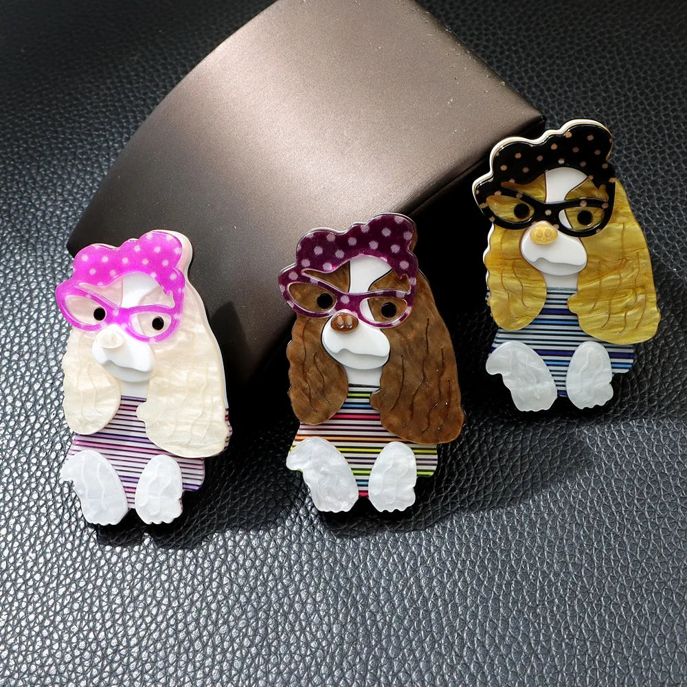 fashion cute wearing glasses acrylic dog brooch women clothing accessories