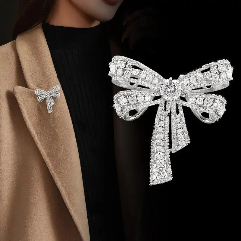 Fashion Luxurious Rhinestone Bow-knot Brooches For Women Clothing Coat Accessries Gifts