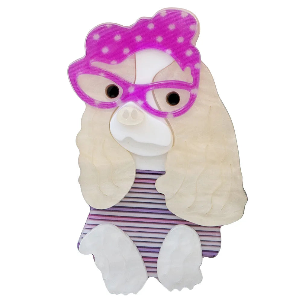 fashion cute wearing glasses acrylic dog brooch women clothing accessories