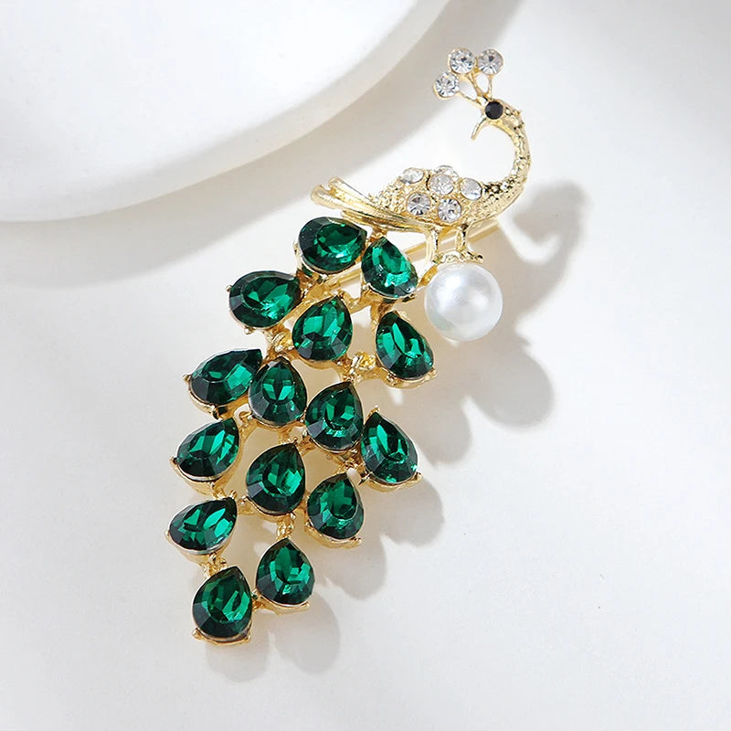 Fashion Crystal Pearl Peacock Brooches For Women Clothing Coat Party Accessories Gifts