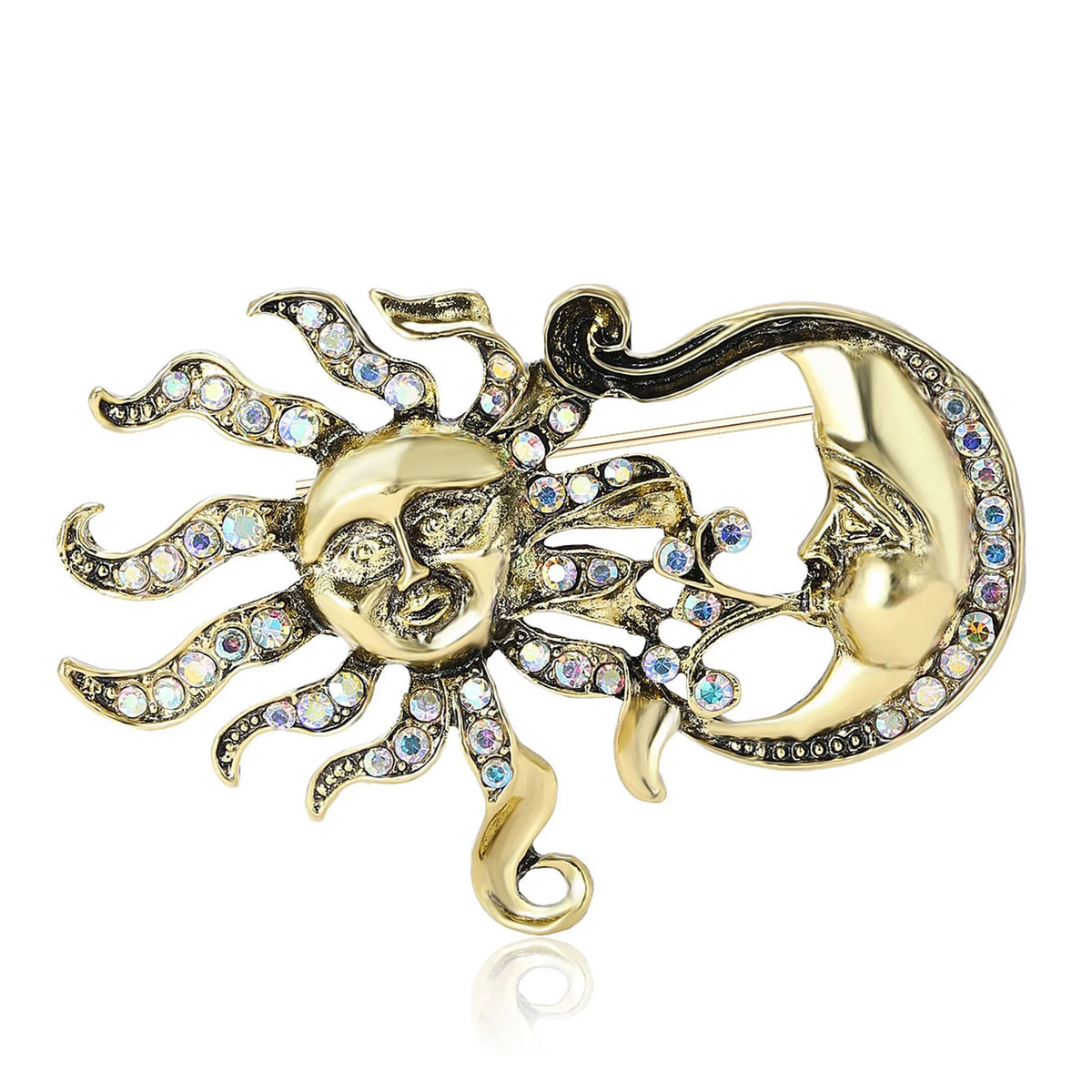 Vintage Sun Moon Star Brooches Alloy Crystal Pins Badge for Women Clothing Accessories