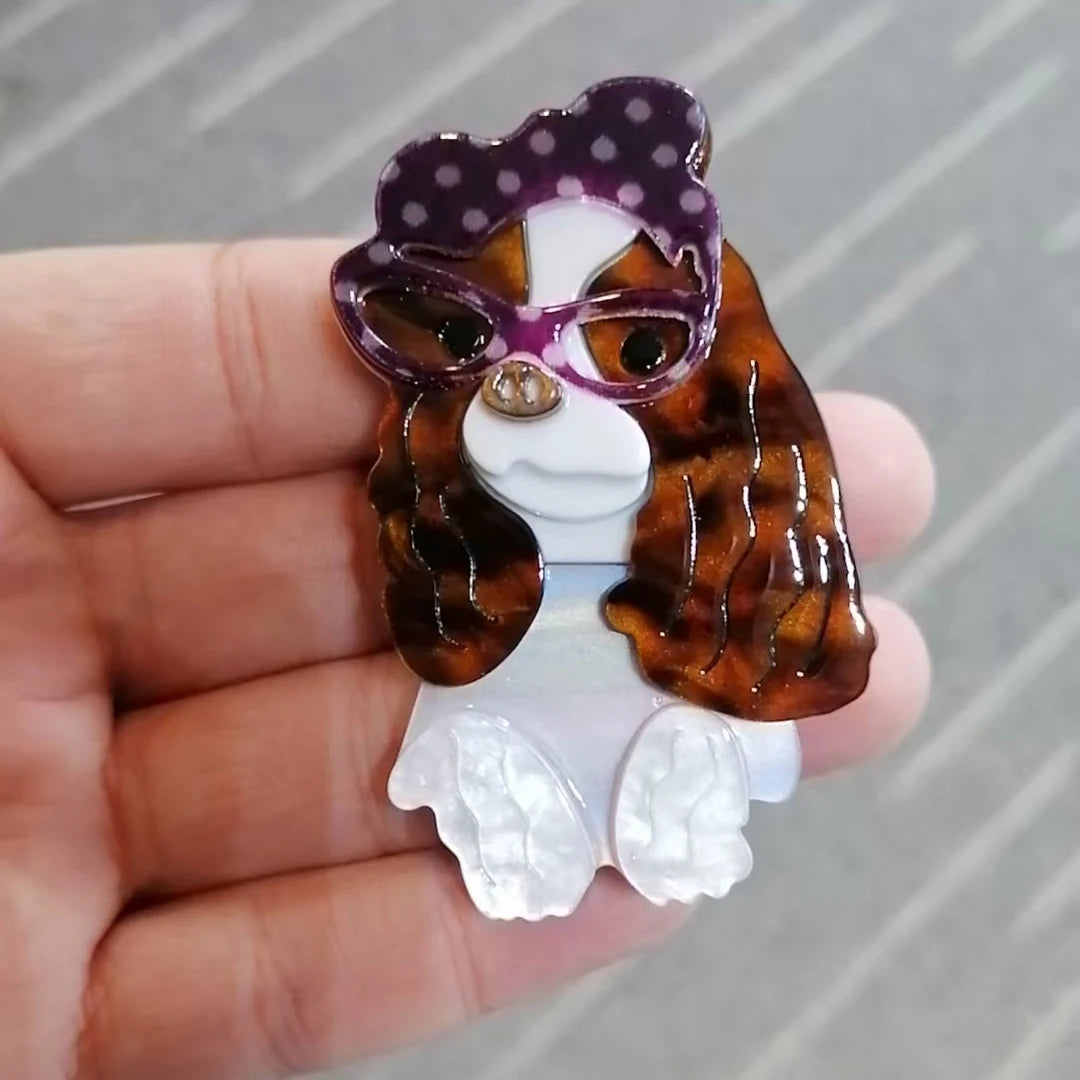 fashion cute wearing glasses acrylic dog brooch women clothing accessories