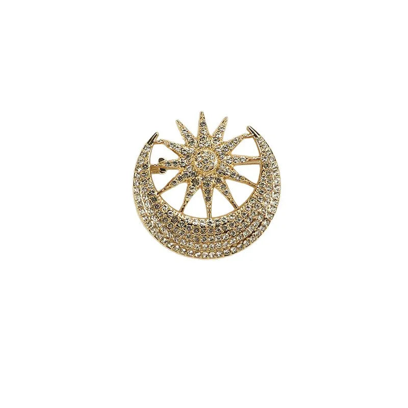 Vintage Sun Moon Star Brooches Alloy Crystal Pins Badge for Women Clothing Accessories