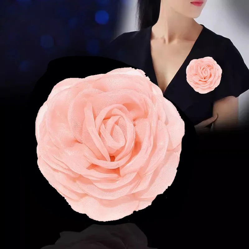 Fashion Fabric Camellia Flower Brooches For Women Clothing Jewelry Party Accessories