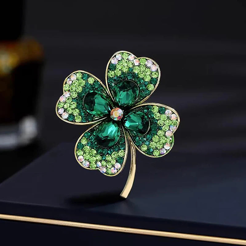 Hot Sale Fashion Rhinestone Clover Brooches Women Clothing Coat Jewelry Party Accessories