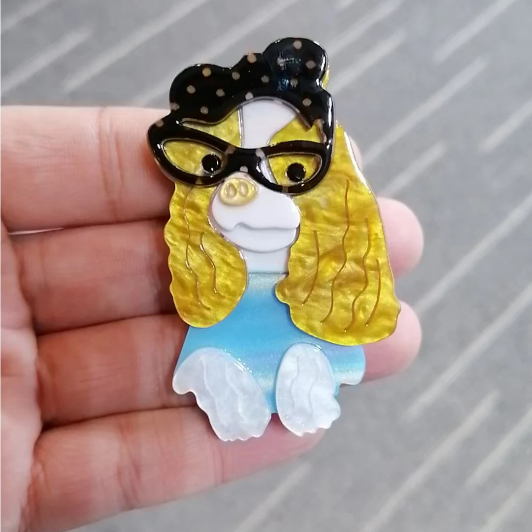 fashion cute wearing glasses acrylic dog brooch women clothing accessories