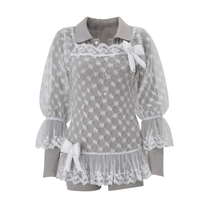 Women's Clothing 2026 Spring New Fashion French Lace See-through Hook-up Dress with Jumpsuit