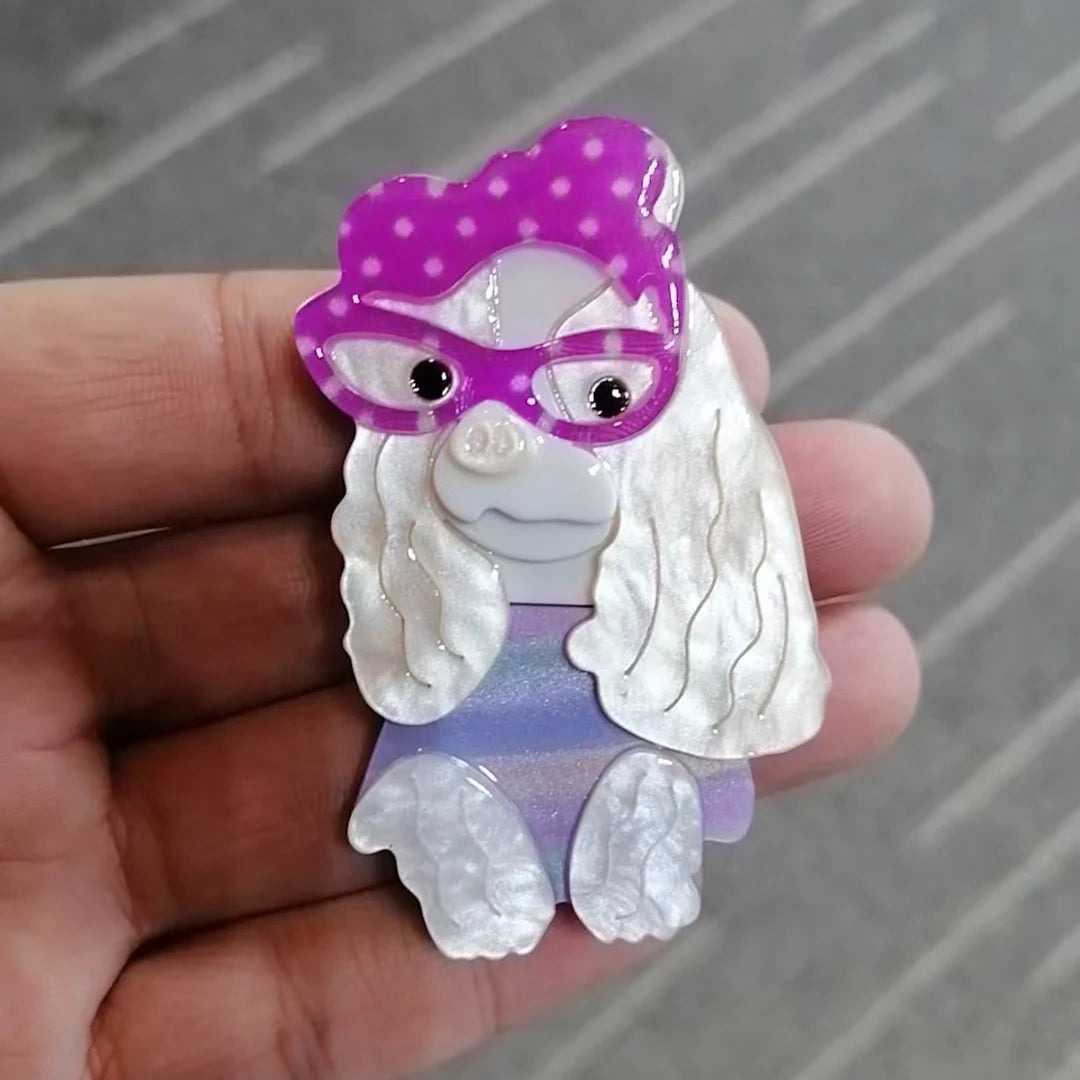 fashion cute wearing glasses acrylic dog brooch women clothing accessories
